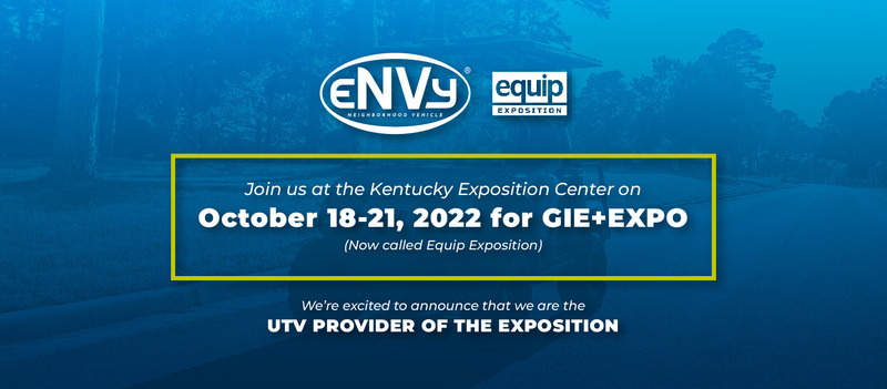 Blue graphic with equip expo information, october 19 through 21 in Louisville, Kentucky.